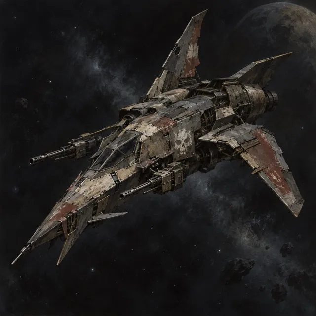 Void Corsair: an angular, battle-scarred raider ship.